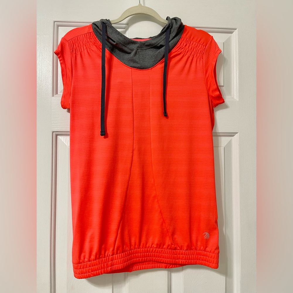 MPG Neon Coral Active Hooded Top with Charcoal Hood,inside pocket in the back S